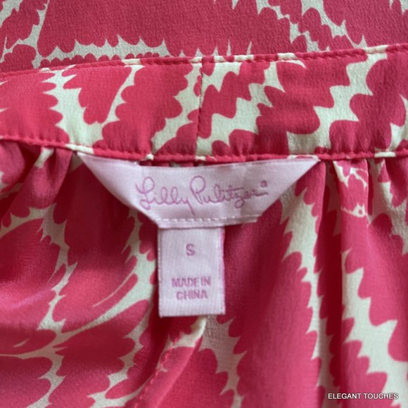 Lilly Pulitzer Moxy 100% Silk Blouse S Pink White Top Show Your Stripes 48607 - Picture 4 of 11